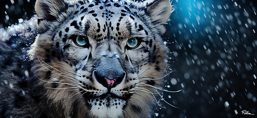 Majestic Snow Leopard in Snowfall