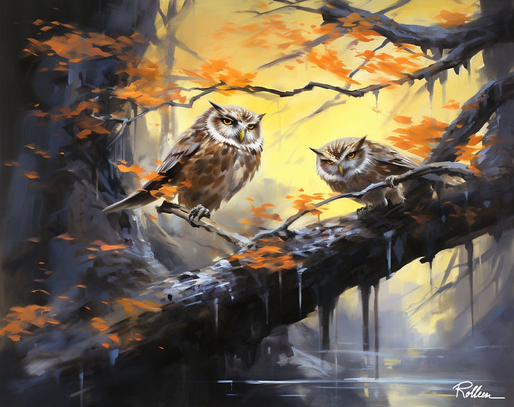 Oscar and Olive, two owls watching people in a park